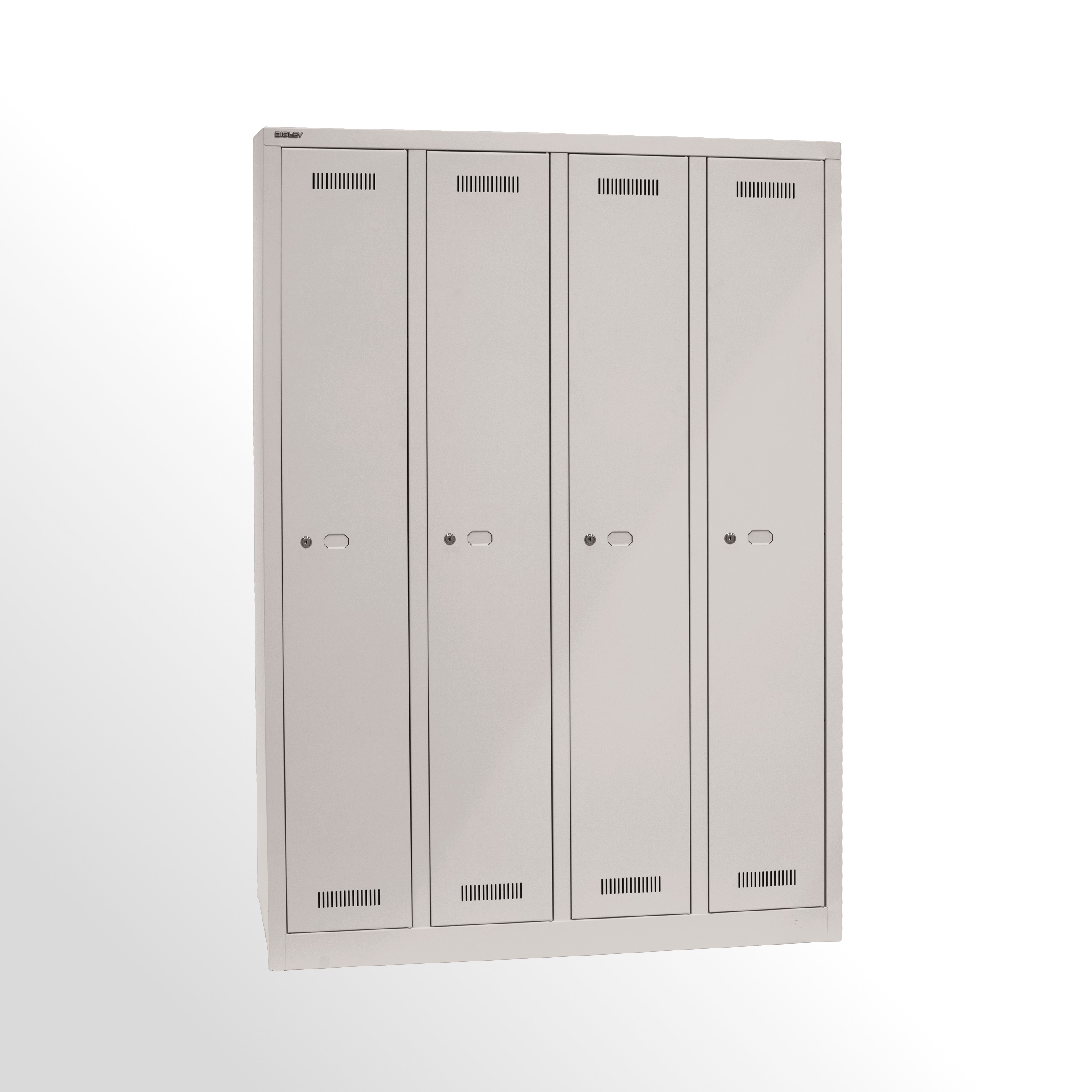 Bisley MonoBloc™ Garderobenschrank, 4 Abteile, je 1 Fach, Farbe lichtgrau