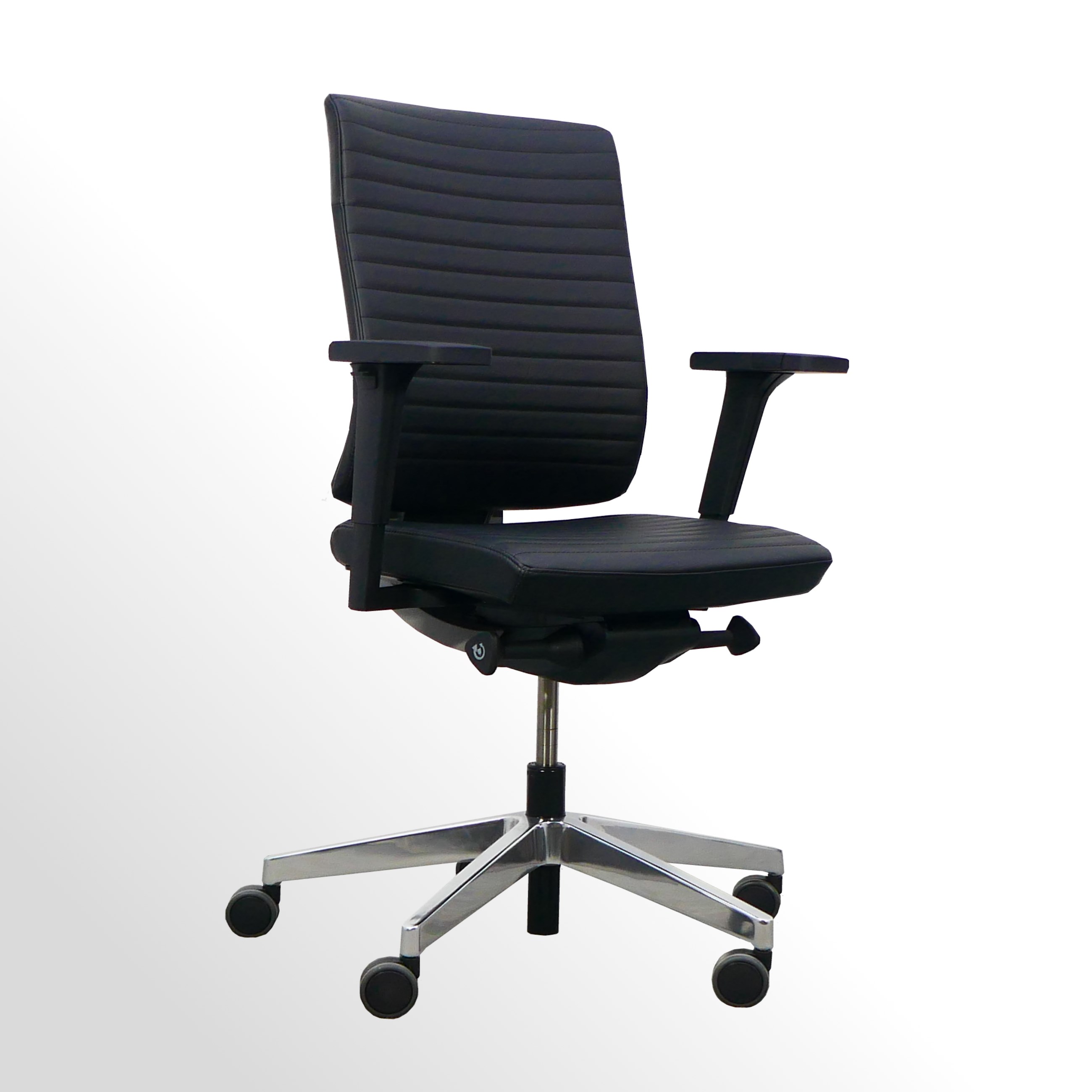 B-rodrehstuhl-Xenon-Leder-mit-Innensteppung-Gestell-Alu-poliert-1 Ergonomischer Design-Bürodrehstuhl mit gestepptem Lederpolster und Armlehnen