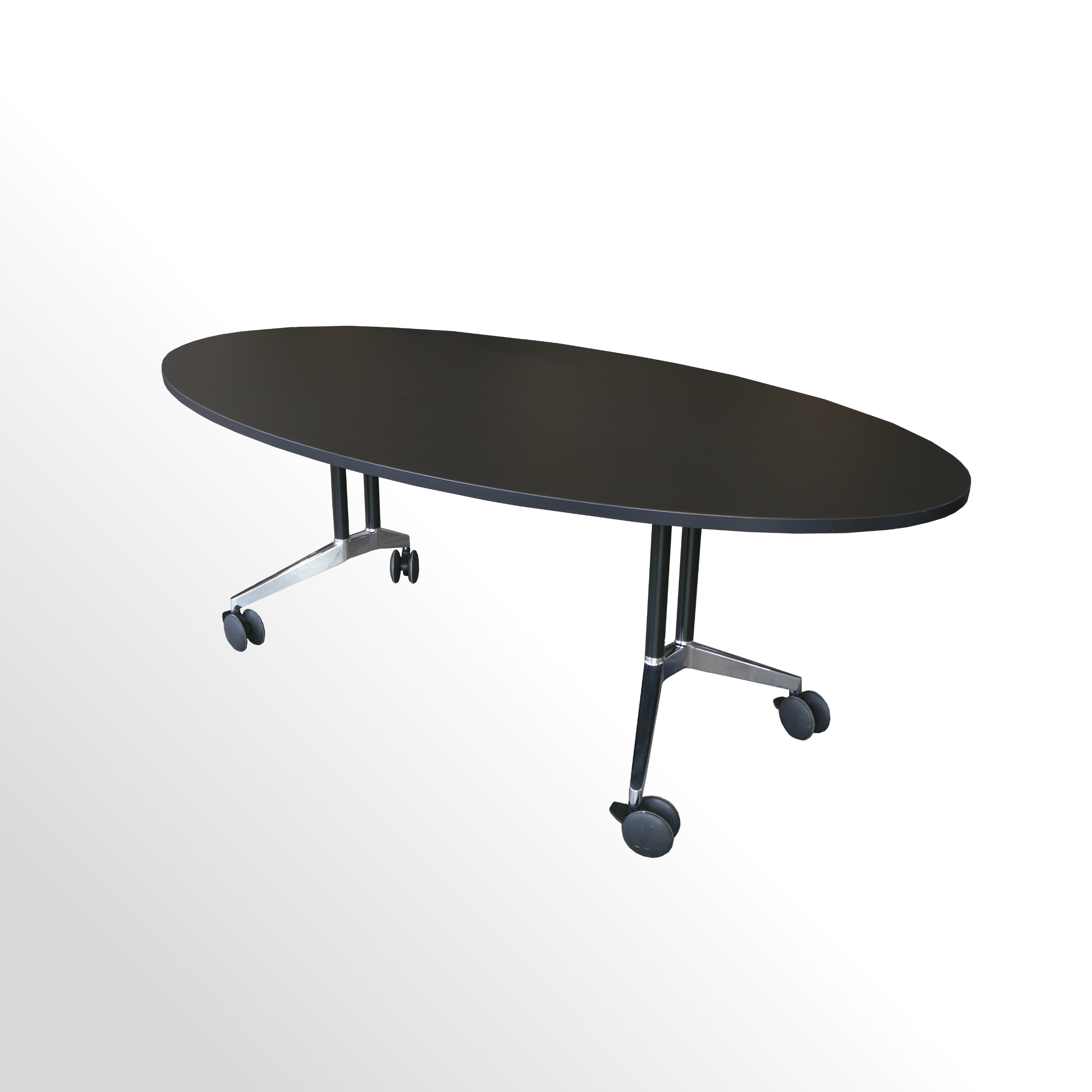 Gebrauchter Besprechungstisch Ellipse-Form - Softschwarz - auf Rollen