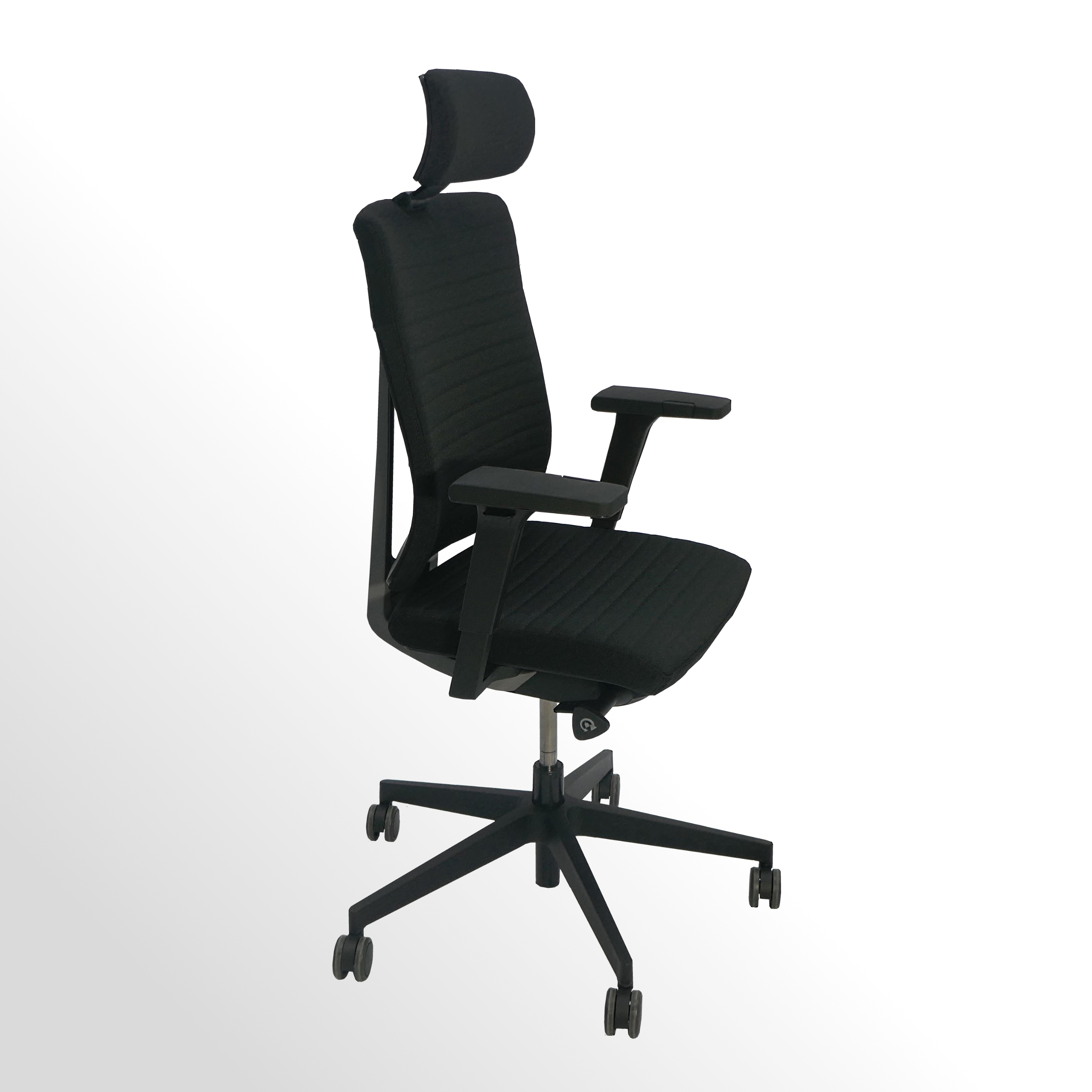 Xenon-mit-Kopf-Stoff-schwarz-Innensteppung-R-cken-grau-FK-schwarz-5 Hochwertiger Design-Bürodrehstuhl mit gestepptem Stoffbezug und Kopfstütze