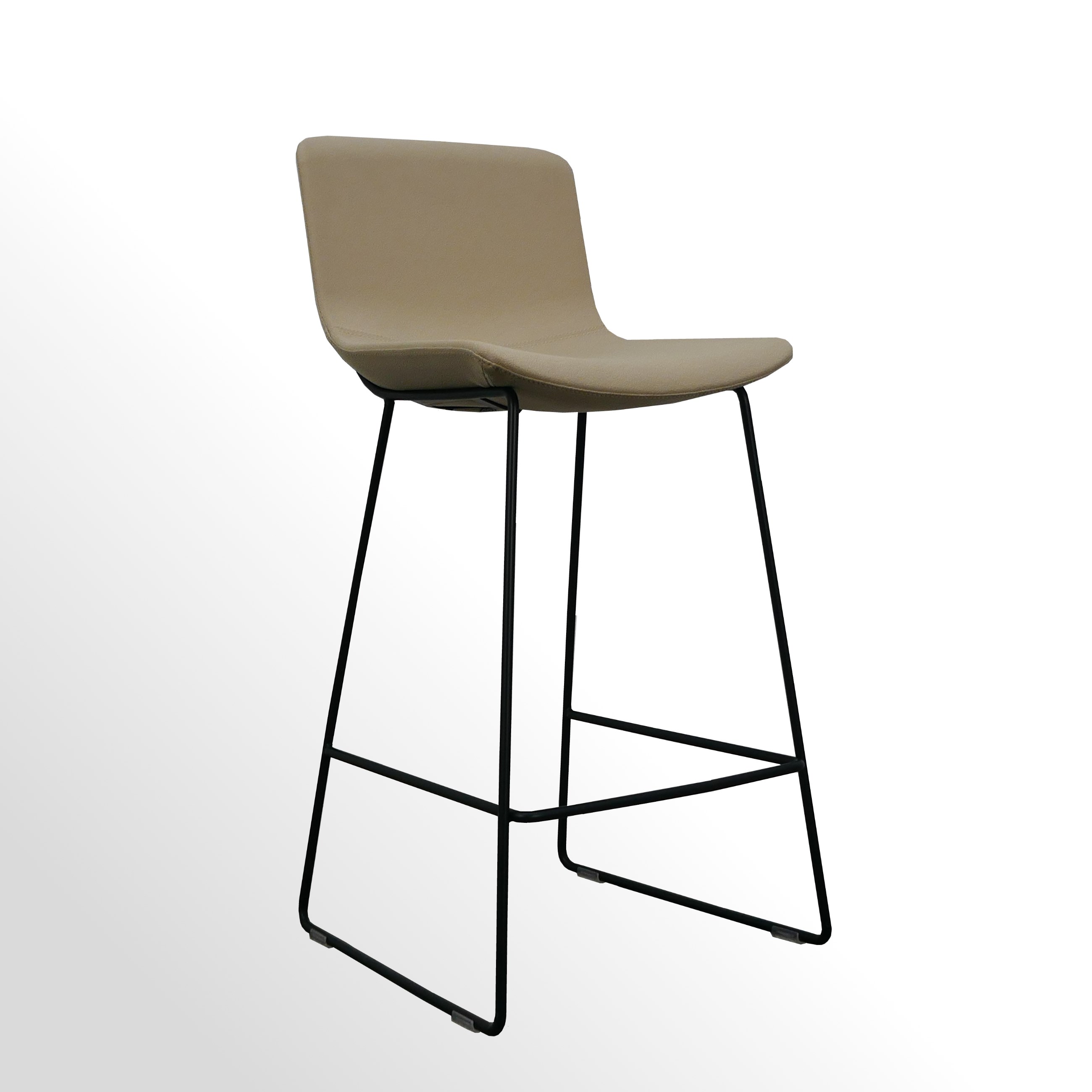 0460-Bralco-Barhocker-niedrig-Stoff-beige-Gestell-Kufe-schwarz-900mm-2 Italienischer Design-Barhocker - Stoff beige - Sitzhöhe 900 mm
