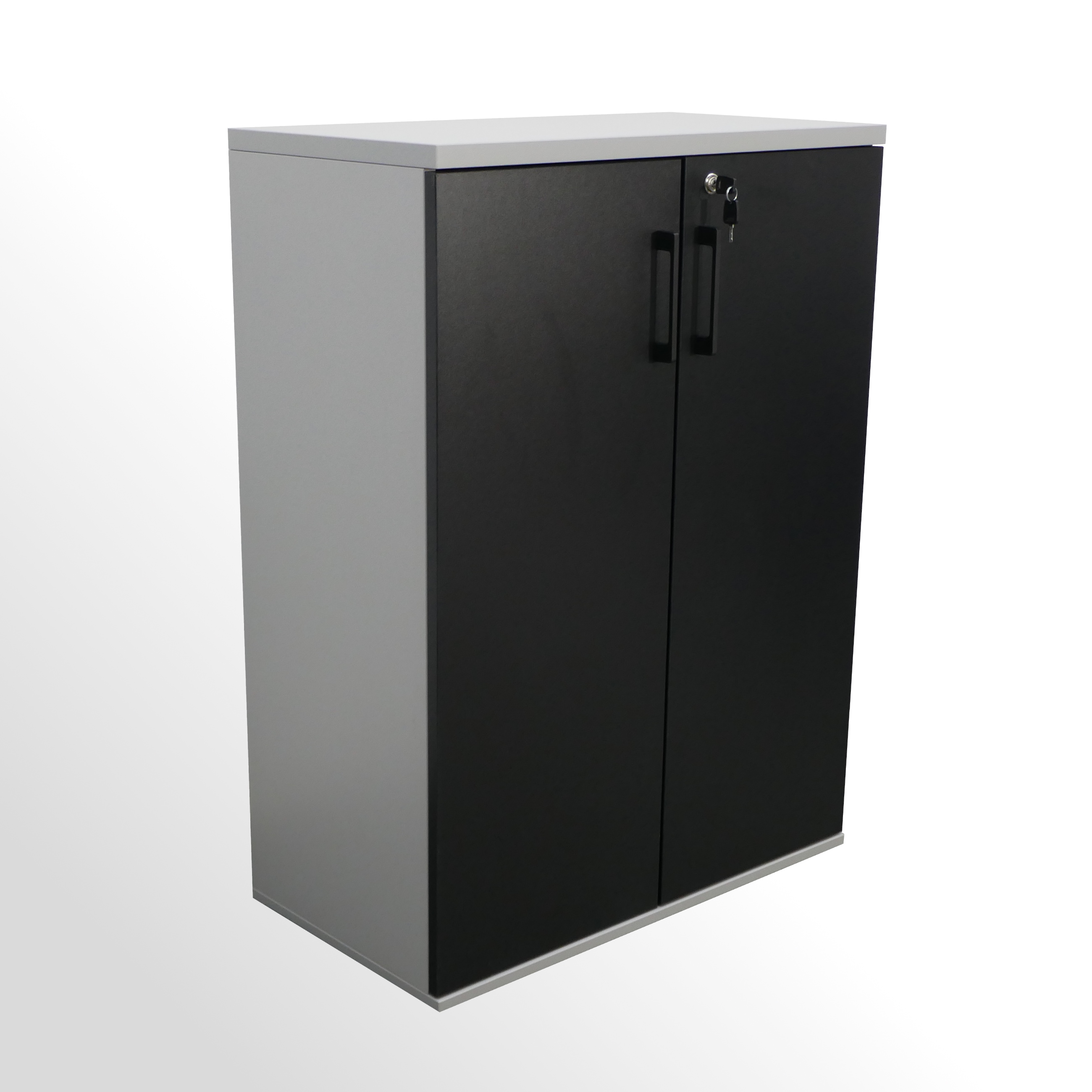 MDD-AKtenschrank-3OH-FLT-800er-Korpus-Alu-Front-Schwarz-1 Flügeltürenschrank - Aktenschrank - 3 Ordnerhöhen - B 800 mm - aluminium-schwarz
